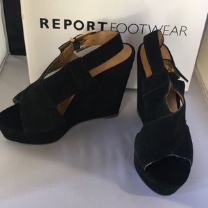 Black suede wedge sandals
